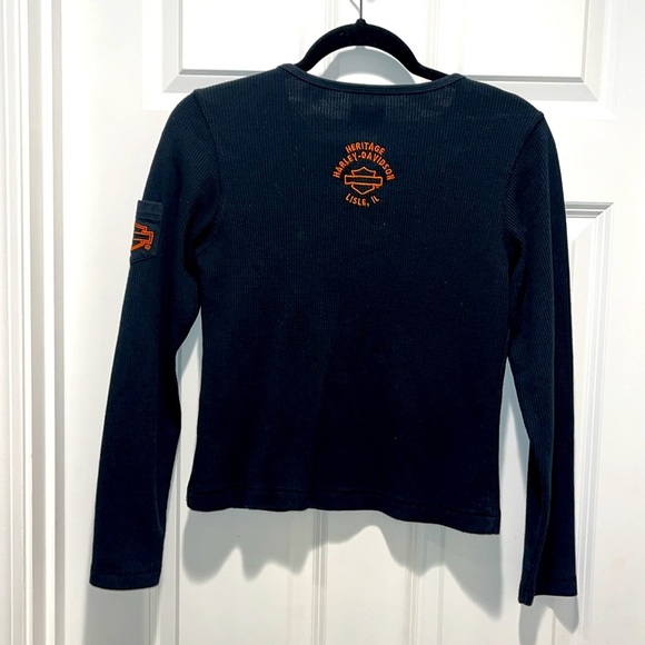 Vintage Harley Davidson Long Steve ribbed waffle knit embroidered black Henley - Picture 11 of 11